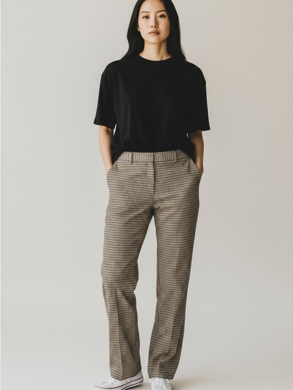 Talbots Straight Leg Plaid Trousers Brown Check 8P Classic Academica Clean Girl